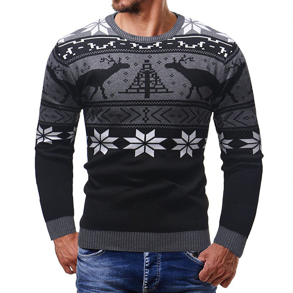 Pull Homme Fashion Fitted Noel Scandinave Noir